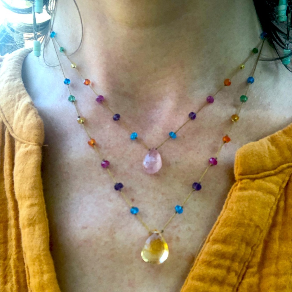 Rainbow Gems Necklace - Citrine and Strawberry Quartz